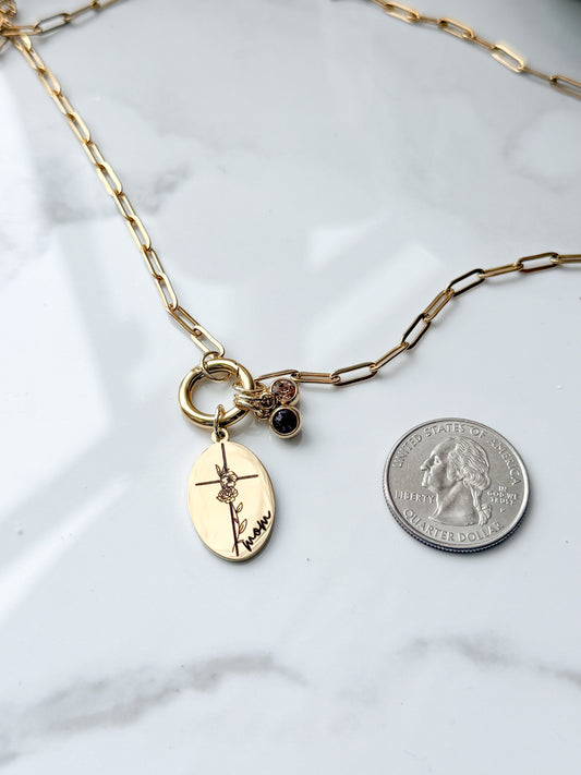Mom Birth Flower Cross Necklace