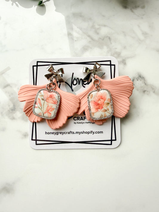 Floral Ginkgo Leaf Dangle Earrings