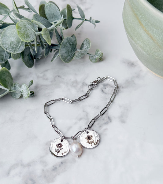 Birth Flower with Name bracelet