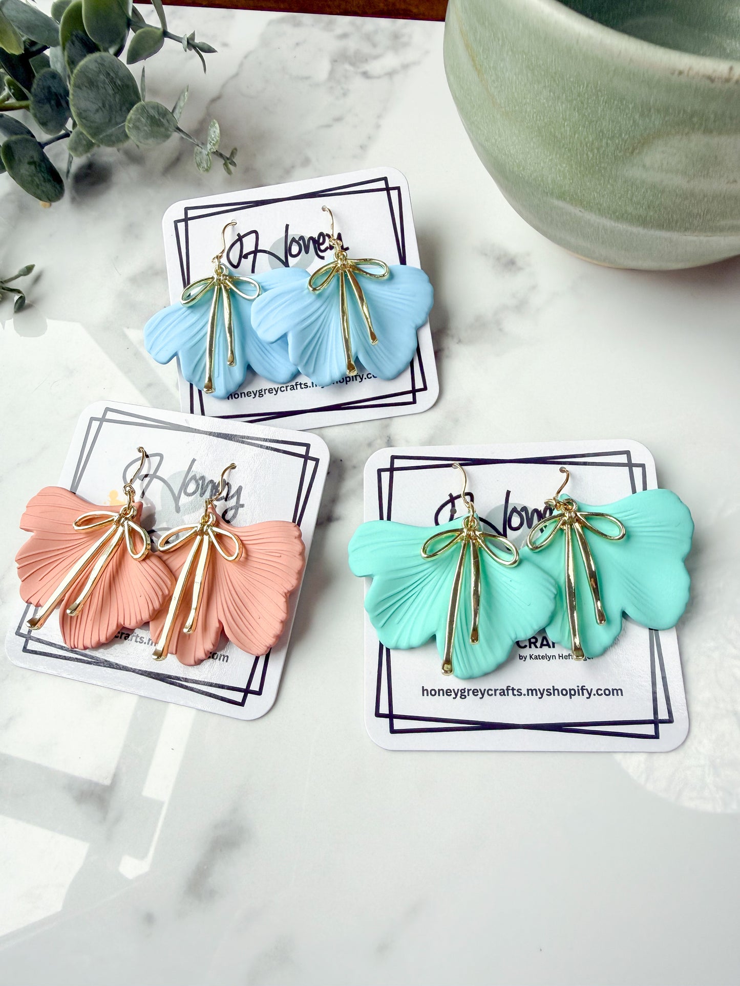 Ginkgo Leaf Bow Dangle Earrings