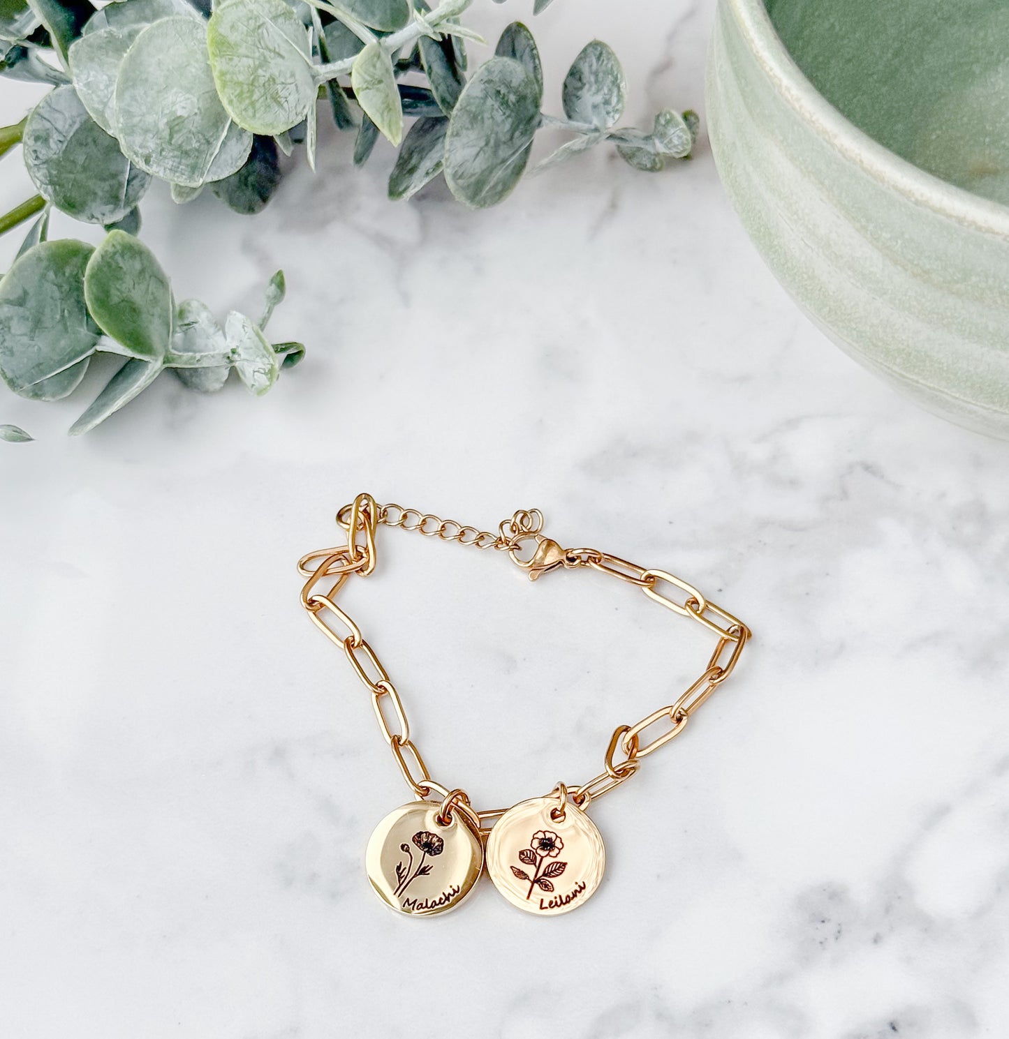 Birth Flower with Name bracelet