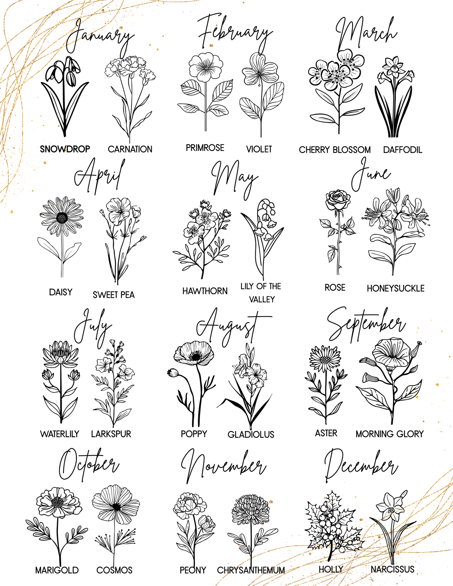 Birth Flower with Name Necklace
