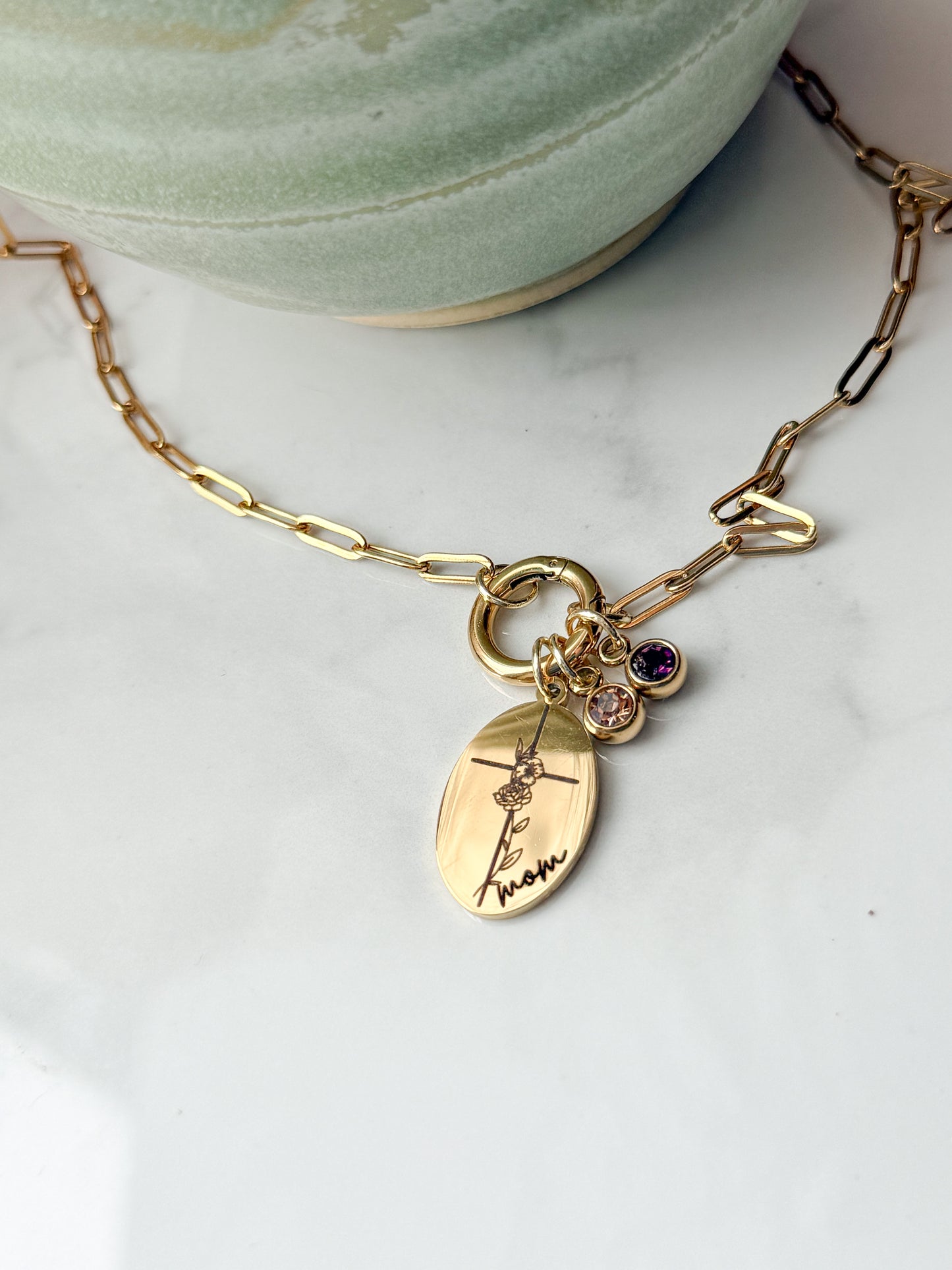 Mom Birth Flower Cross Necklace