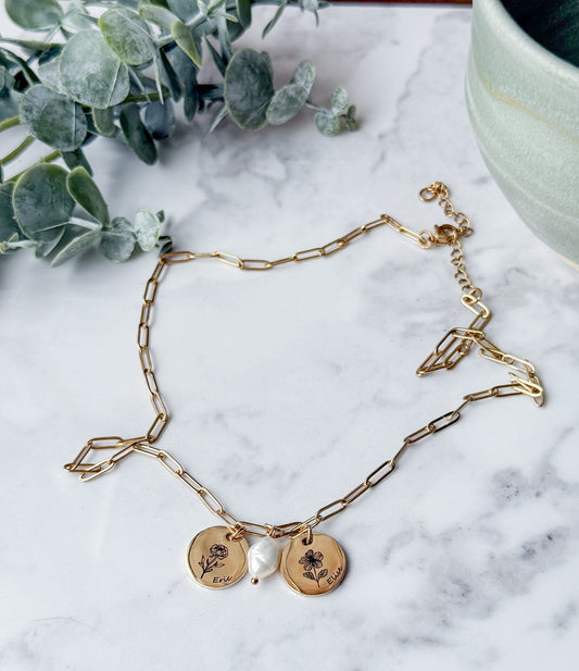 Birth Flower with Name Necklace