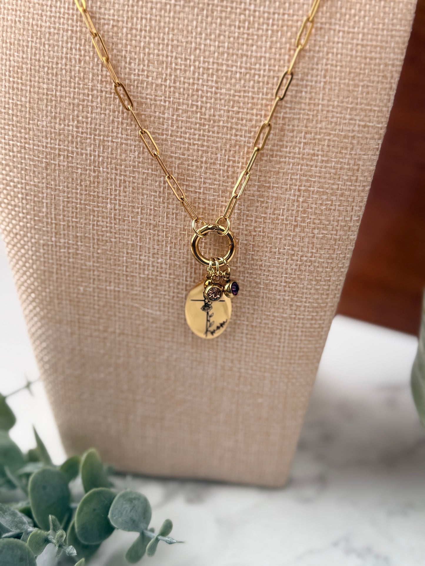 Mom Birth Flower Cross Necklace